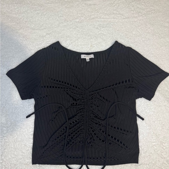 Black Ruched V-Neck Top - Picture 1 of 6